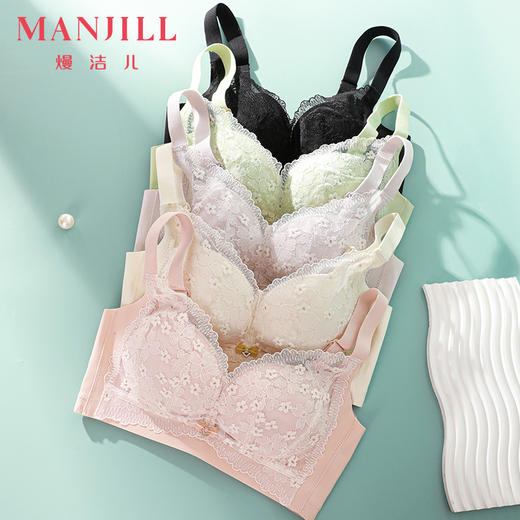 熳洁儿 内衣女大胸显小浪漫花卉蕾丝文胸轻薄透气舒适无钢圈上托防下垂23261512 商品图8