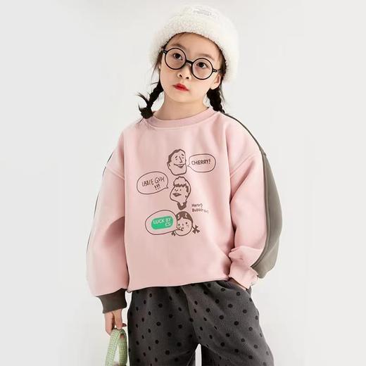 【YW】无忧购韩版儿童撞色卡通印花拼接圆领加绒卫衣23902（截单后7天发货)25年清仓捡漏 商品图2