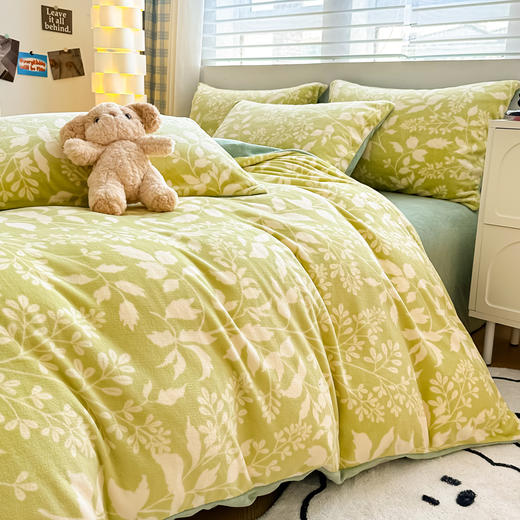 【下架】自然醒冬天加绒双面牛奶法兰绒被套单件冬季加厚珊瑚绒毛茸男被罩三件套床笠四件套JY 商品图9