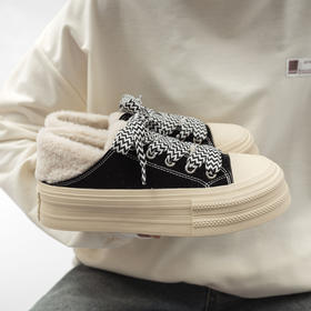 「两款配色！港风chic加绒款」帆布鞋女学生2023冬新款韩版保暖休闲厚底板鞋子