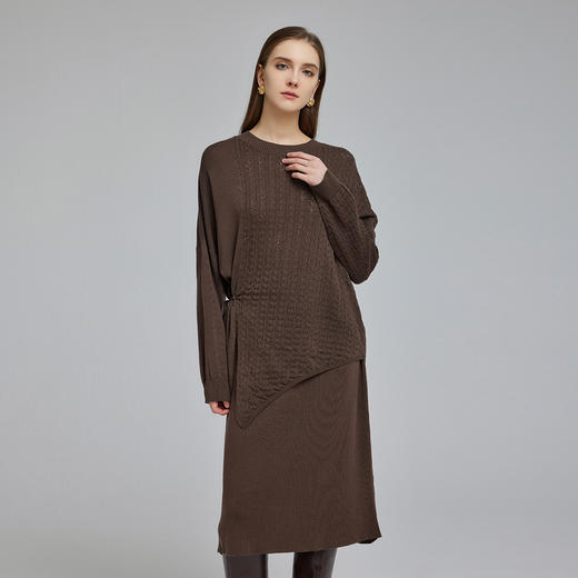 NG678斯尔丽2023秋冬新款美拉德风提花镂空花纹搭配长裙慵懒针织套装 商品图0