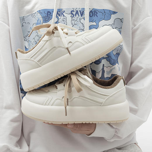 「加绒款！皮面软底」小白鞋女2023秋冬新款厚底二棉鞋休闲运动保暖板鞋子 商品图2