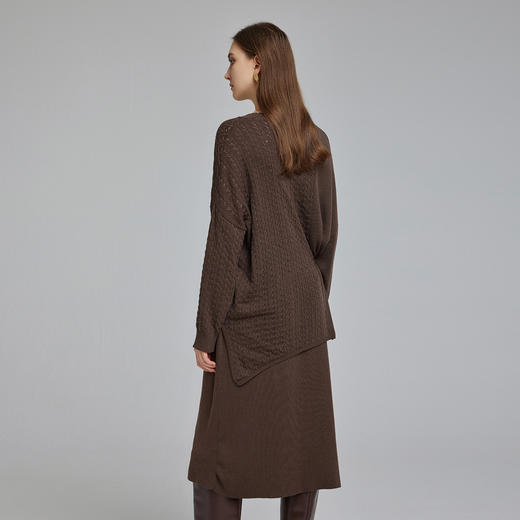 NG678斯尔丽2023秋冬新款美拉德风提花镂空花纹搭配长裙慵懒针织套装 商品图1