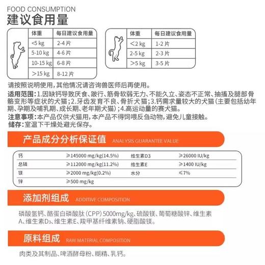 红狗钙王宠物钙片猫咪健骨补钙狗狗关节维生素D营养200片/瓶 商品图4