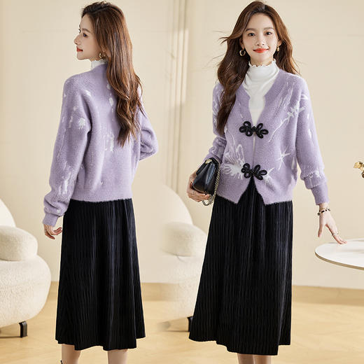 时尚百搭，提花貂绒上衣+波浪绉丝绒半裙HR-MLJL8359 商品图6