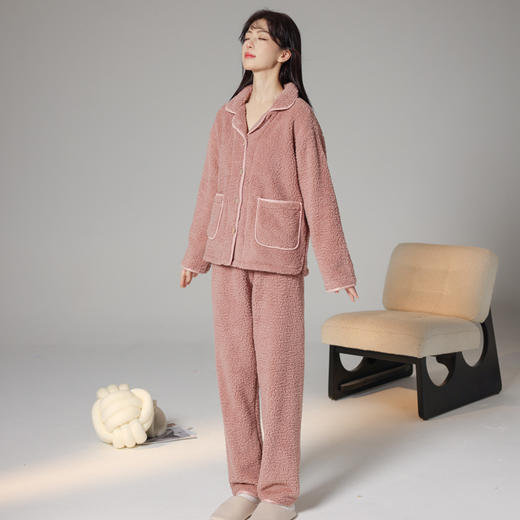 雀说 睡衣双面绒翻领男女款加厚珊瑚绒保暖家居服3Z22 商品图3