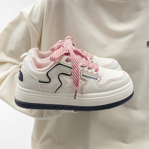 「两款配色！加绒款」2023新款秋冬二棉鞋休闲女鞋校园厚底小白鞋运动加绒板鞋 商品图0