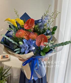 【在浪漫的季节见一面吧】海芋+彩掌+百合混搭花束/ 情人节花束/送花到家 / 小寨花店