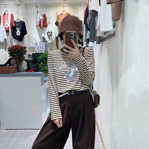女加绒条纹字母兔子长袖T1005 商品图0