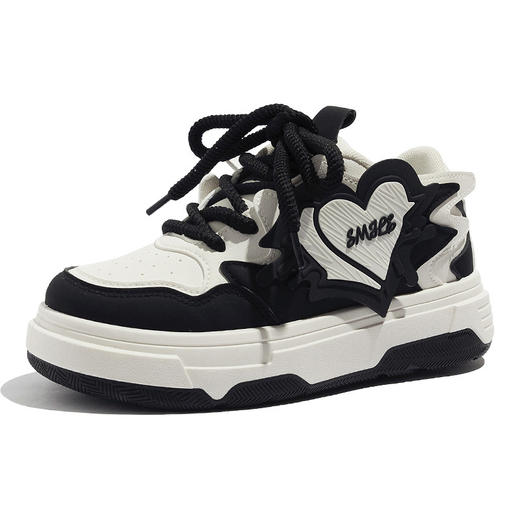 「三款配色！爱心拼色板鞋」雾霾粉女2023秋季新款厚底休闲板鞋子 商品图4