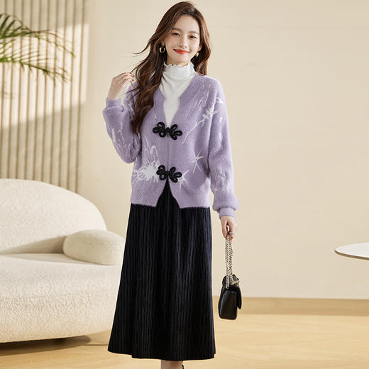 时尚百搭，提花貂绒上衣+波浪绉丝绒半裙HR-MLJL8359 商品图2
