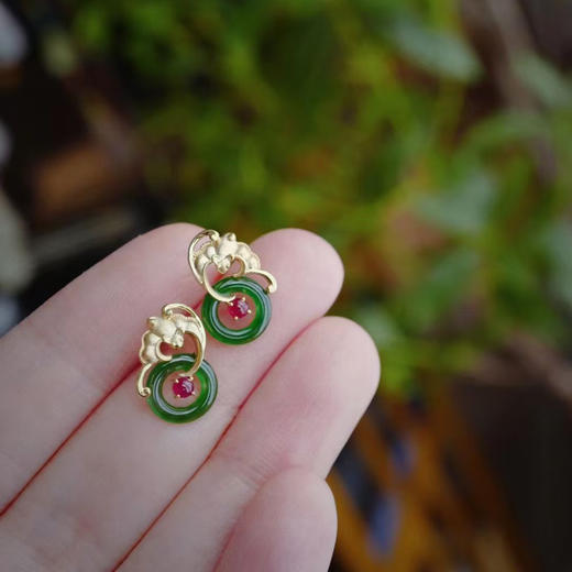 龢盒原创 9k金翡翠平安圈小蝙蝠耳钉 商品图2