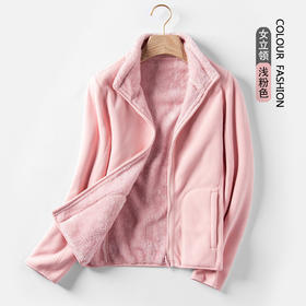 百媚笙 双面穿连帽珊瑚绒抓绒衣摇粒绒外套92060