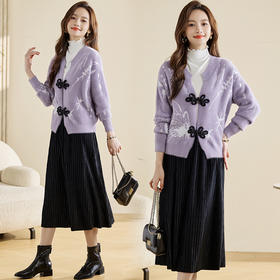 时尚百搭，提花貂绒上衣+波浪绉丝绒半裙HR-MLJL8359