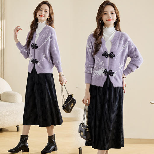 时尚百搭，提花貂绒上衣+波浪绉丝绒半裙HR-MLJL8359 商品图0