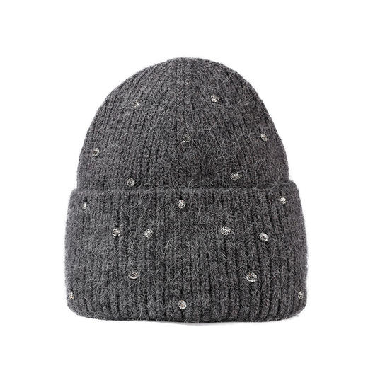 雀说 小香风轻奢彩钻兔毛帽子针织帽加厚保暖帽M2645 商品图3