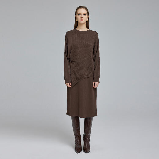 NG678斯尔丽2023秋冬新款美拉德风提花镂空花纹搭配长裙慵懒针织套装 商品图3