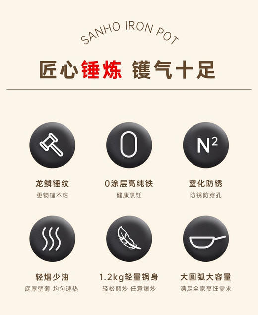 SANHO三禾锤纹龙铁锅 32cm 商品图1