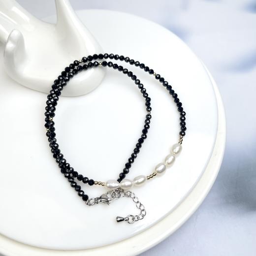 S925黑尖晶项链-DIY珍珠切割面 商品图0