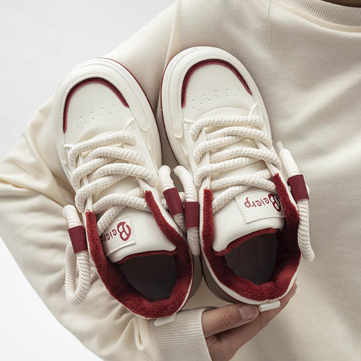 「两款配色！加绒款」秋冬季加绒板鞋2023新款小白鞋保暖休闲二棉鞋冬运动厚底鞋子 商品图0