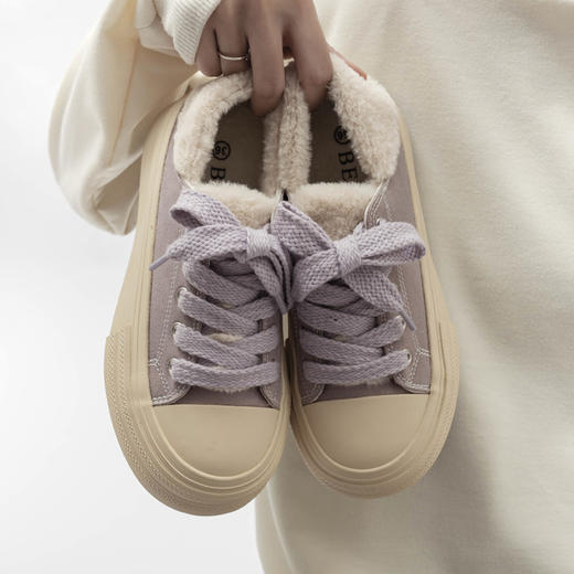 「两款配色！港风chic加绒款」帆布鞋女学生2023冬新款韩版保暖休闲厚底板鞋子 商品图3