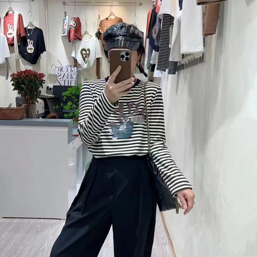 女加绒条纹字母兔子长袖T1005 商品图1