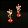18K黄金镶红宝石钻石 阿卡红珊瑚耳环 商品缩略图0