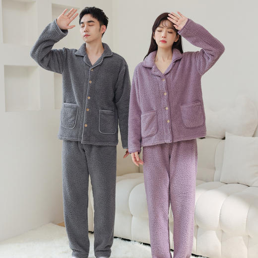 雀说 睡衣双面绒翻领男女款加厚珊瑚绒保暖家居服3Z22 商品图1