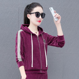 休闲套装雪尼尔新款，秋冬季长袖连帽卫衣减龄两件套TR-THF9966