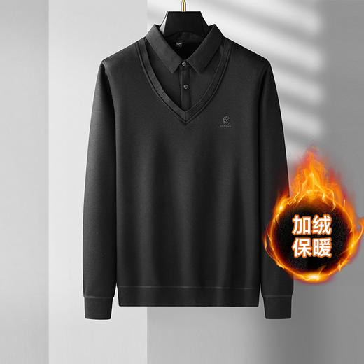 【圈】【加绒假两件】【新款DDS】大依优型大码加绒长袖Polo衫假两件弹力加肥加大胖子上衣男士T恤肥佬打底男装 商品图6