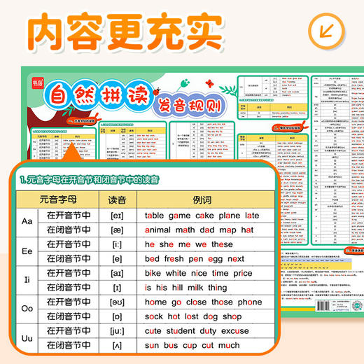 🌈⚠️正版自然拼读发音规则挂图＋音标挂图，抖音销量20万+🔥 📖担心学不好音标、自然拼读，准备这套英语音标挂图，配音标， 商品图1