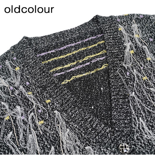 oldcolour气质针织开衫冬季新款V领设计感宽松外套女O44054406 商品图2