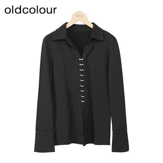 oldcolour黑色气质衬衫冬季新款设计感宽松长袖上衣女O42013233 商品图0