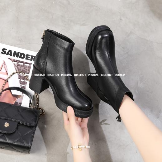 新品女士连体跟牛皮圆头加绒矮靴789B35537（W） 商品图3