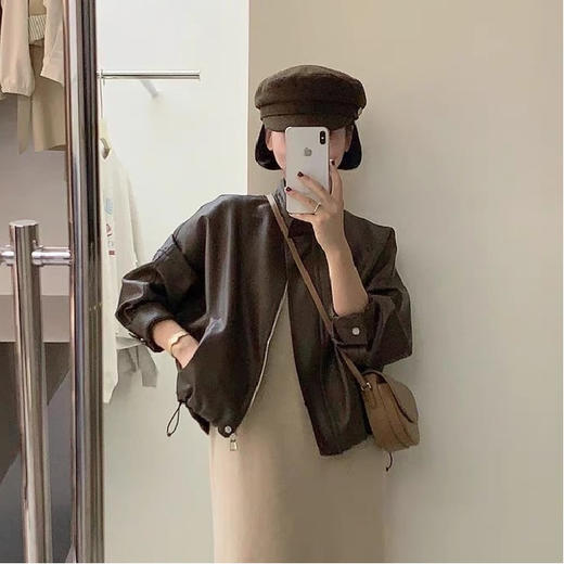 秋冬【咖色皮衣外套】皮夹克港风 短款复古开衫外套 机车美式外套 商品图2