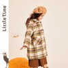 littletime童装中长款外套保暖格纹连帽女童呢子大衣2023秋冬新款 商品缩略图3