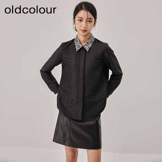oldcolour2022冬季新款黑色复古气质宽松翻领长袖衬衫女O43013348 商品图0