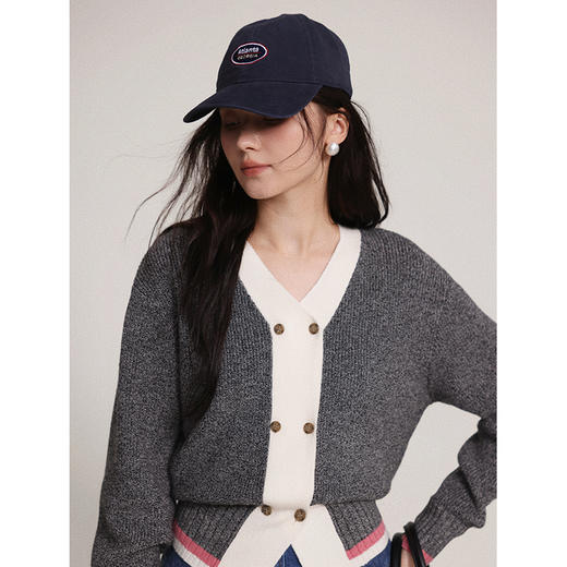 Even Vintage|美利奴羊毛 精致杂花撞色微短百搭秋冬针织开衫外套 商品图1