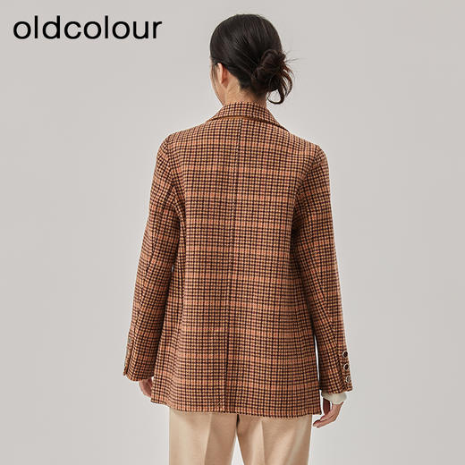 oldcolour冬季新款直筒中长款格子西装毛呢外套女O42155227 商品图4