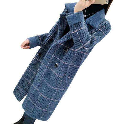 中长款千鸟格2023年秋冬新款宽松慵懒风v领格子长袖双排扣外套SCY-977 商品图4