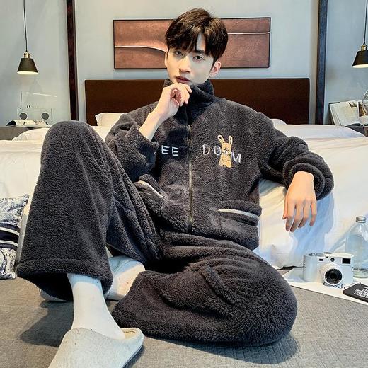 法兰绒男士睡衣加绒加厚保暖套装冬季新款宽松加大码珊瑚绒家居服 商品图3