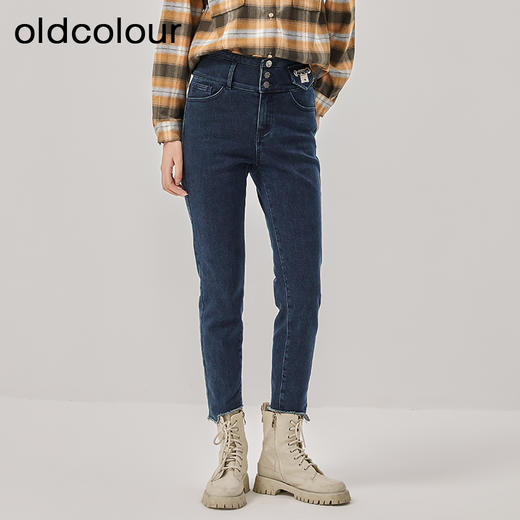 oldcolour冬季新款高腰显瘦直筒修身九分牛仔裤女O42113211 商品图3