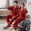 秋冬季法兰绒情侣睡衣女长袖加厚加绒翻领开衫珊瑚绒男士家居服 商品缩略图3