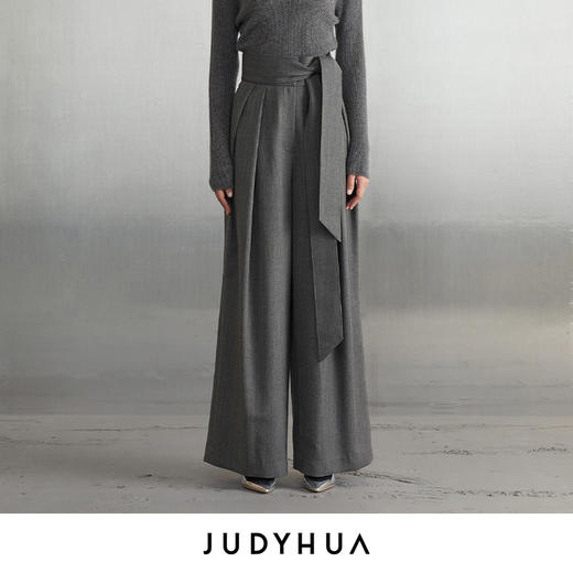 JUDYHUA 系带皱褶设计款直筒裤 商品图0