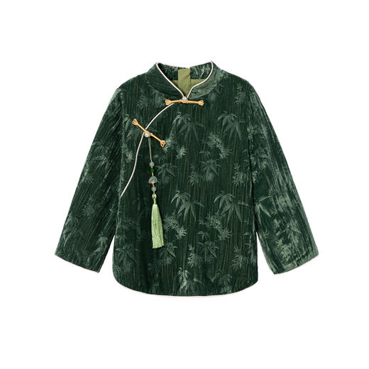 littletime女童国风丝绒T恤打底衫2023春秋新款竹子洋气儿童上衣 商品图4