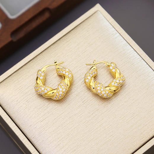 丁摩 绿色满钻耳环女金色独特耳圈轻奢高级耳钉耳扣复古耳饰3ZF-LY-0027 商品图3