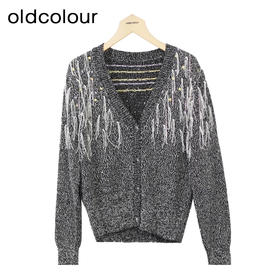 oldcolour气质针织开衫冬季新款V领设计感宽松外套女O44054406