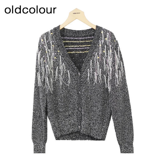 oldcolour气质针织开衫冬季新款V领设计感宽松外套女O44054406 商品图0