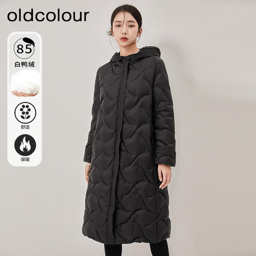 oldcolour冬季新款黑色气质立领连帽长款羽绒服女O43093358 商品图0