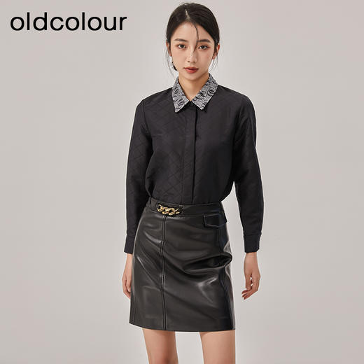oldcolour2022冬季新款黑色复古气质宽松翻领长袖衬衫女O43013348 商品图1